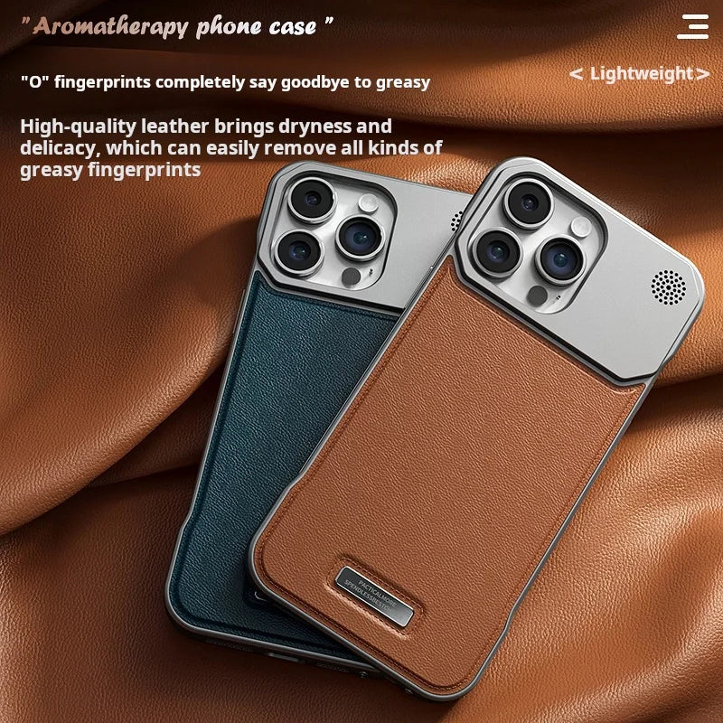 Business Aromatherapy Leather Case for iPhone. Magsafe Magnetic Frameless Armor Cover