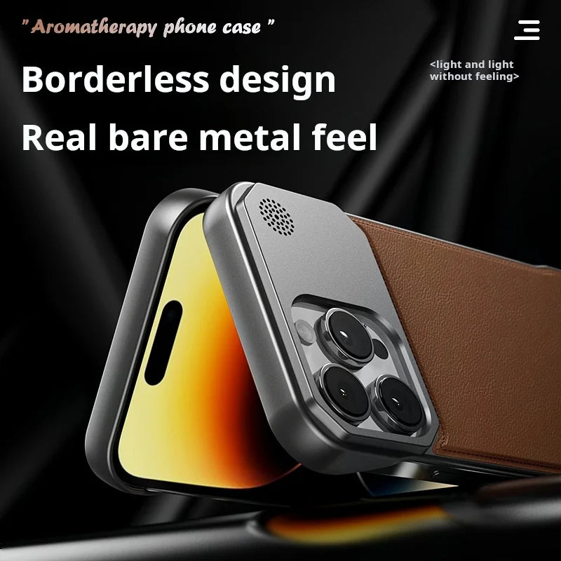 Business Aromatherapy Leather Case for iPhone. Magsafe Magnetic Frameless Armor Cover